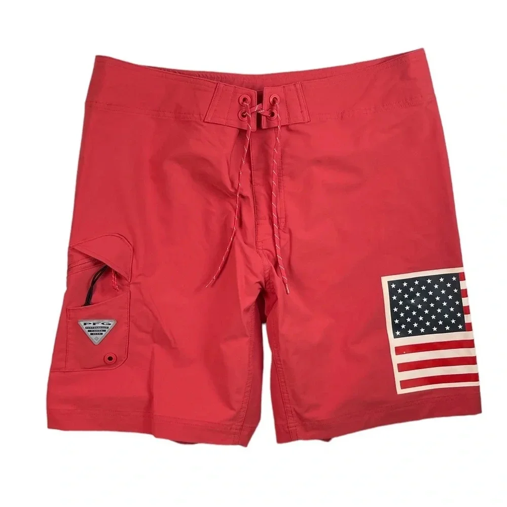 SH637 Mens Columbia PFG USA American Flag Stretch Beach Board Shorts 38